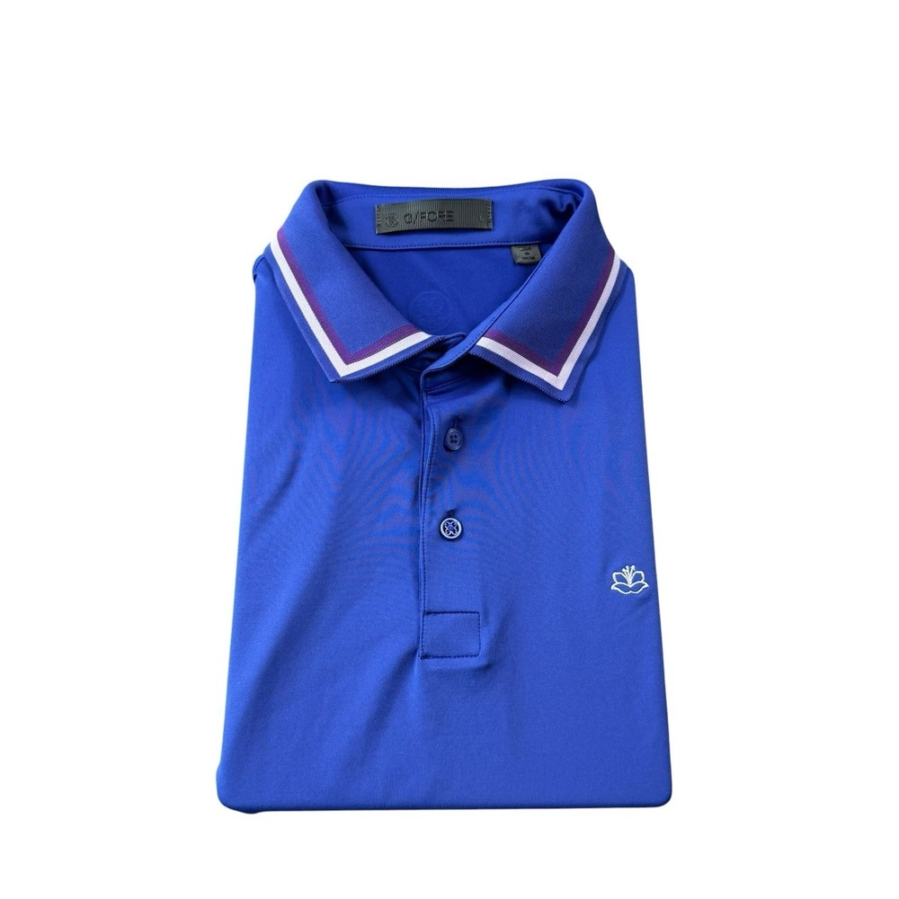 G/FORE Blue‎ Purple Tipped Floral Performance Golf Polo Shirt Size Large